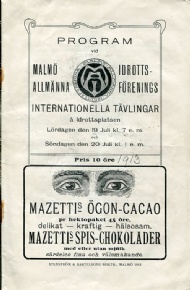 Sportboken - Program vid Malm allmnna idrottsfrenings MAI internationella tvlingar 19-20 juli 1913
